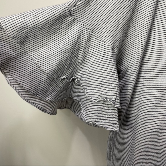 [Lucky Brand] Gray Striped Ruffle Half Sleeve V-neck Mini Dress - Picture 3 of 7